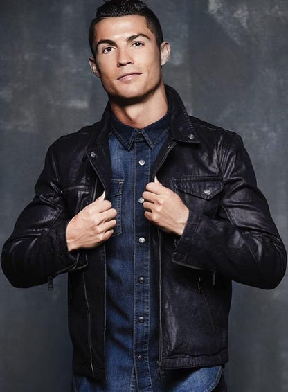 Cristiano Ronaldo Black Leather Jacket