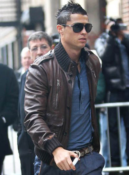 Cristiano Ronaldo Brown Leather Jacket