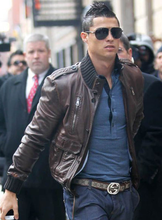 Cristiano Ronaldo Brown Leather Jacket