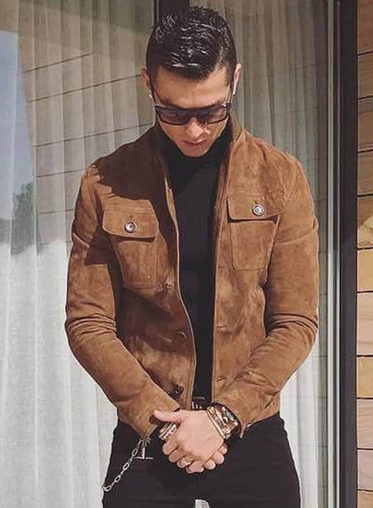 Cristiano Ronaldo Brown Suede Leather Jacket