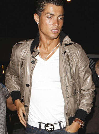 Cristiano Ronaldo Light Beige Leather Jacket