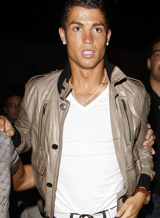 Cristiano Ronaldo Light Beige Leather Jacket