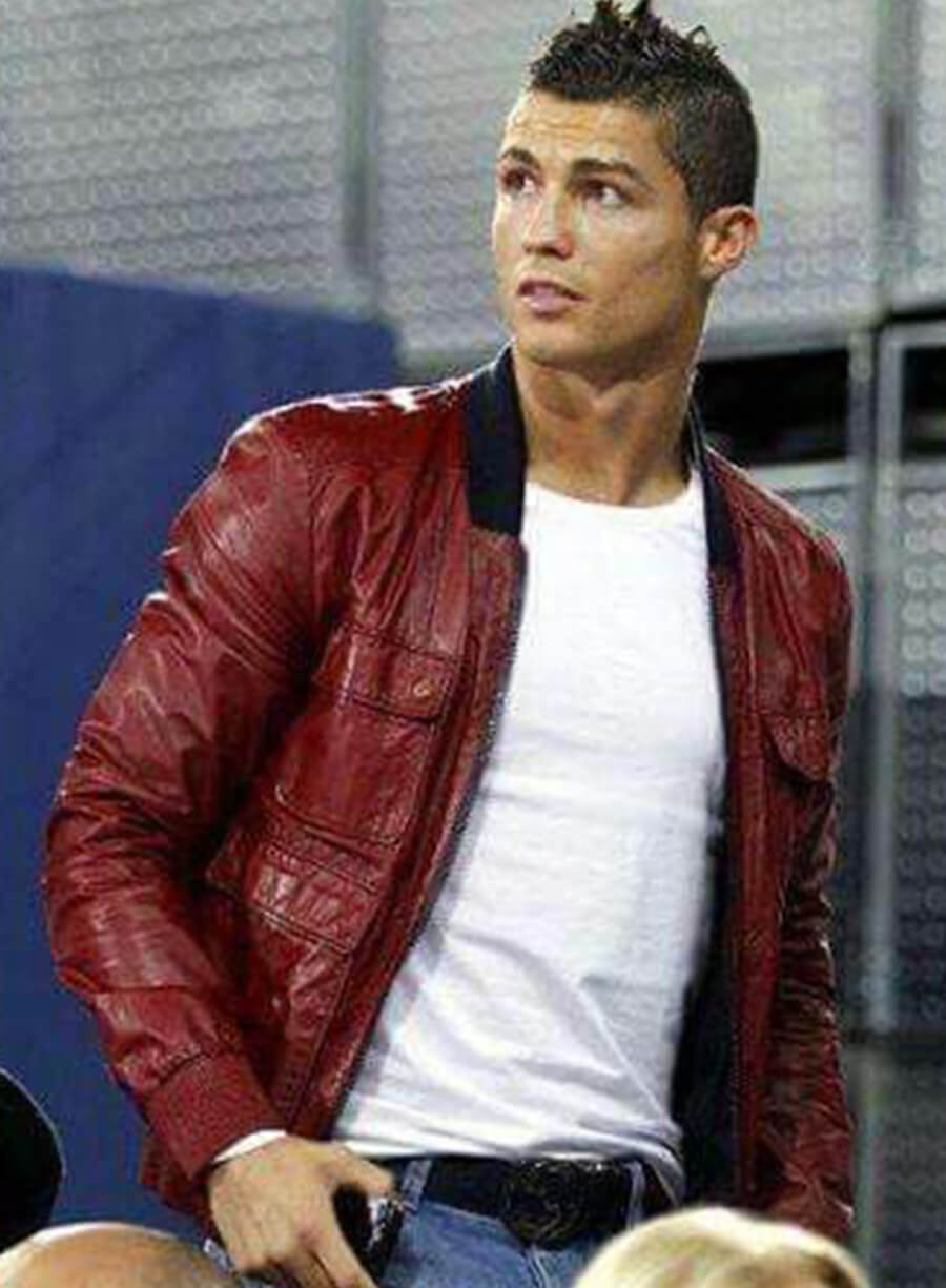 Cristiano Ronaldo Red Leather Jacket