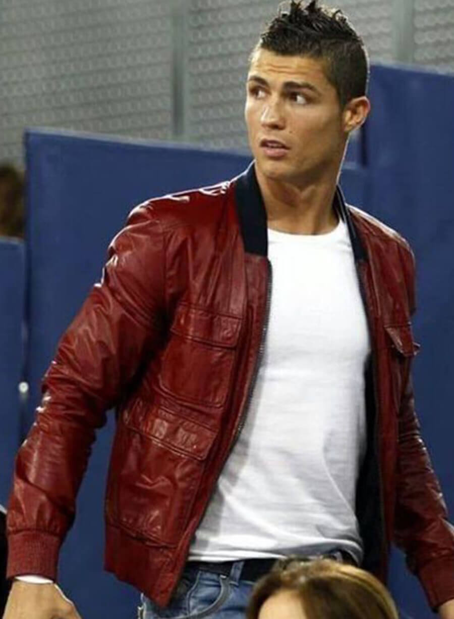 Cristiano Ronaldo Red Leather Jacket