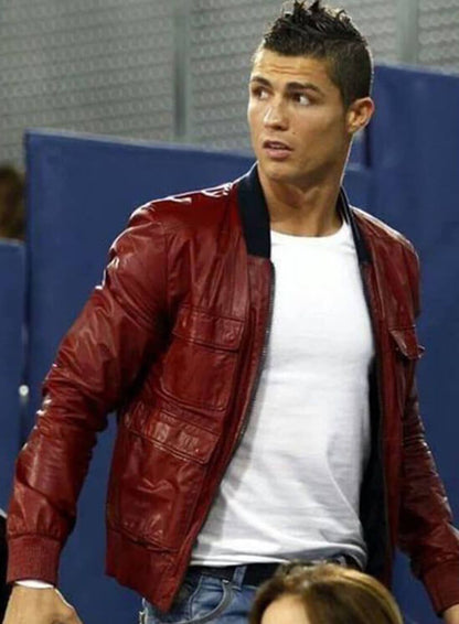Cristiano Ronaldo Red Leather Jacket