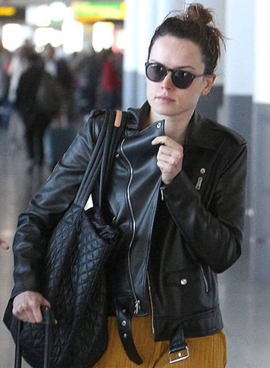 Daisy Ridley Black Leather Jacket