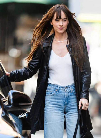 Dakota Johnson Materialists 2025 Black Leather Jacket