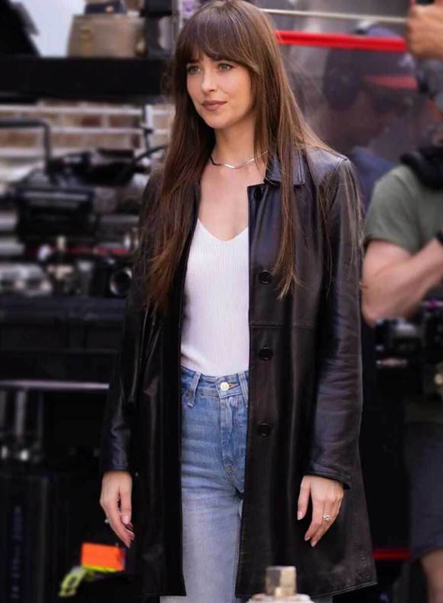 Dakota Johnson Materialists 2025 Black Leather Jacket