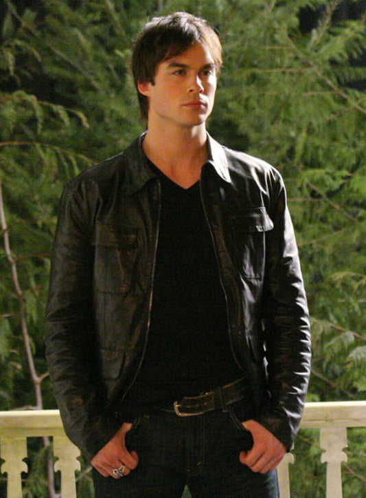 Damon Salvatore The Vampire Diaries S01 Black Leather Jacket