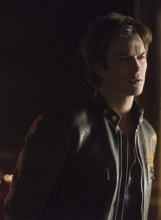 Damon Salvatore The Vampire Diaries S06 Black Leather Jacket