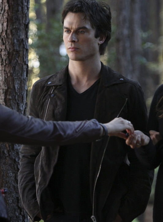 Damon Salvatore The Vampire Diaries S06 Brown Suede Jacket