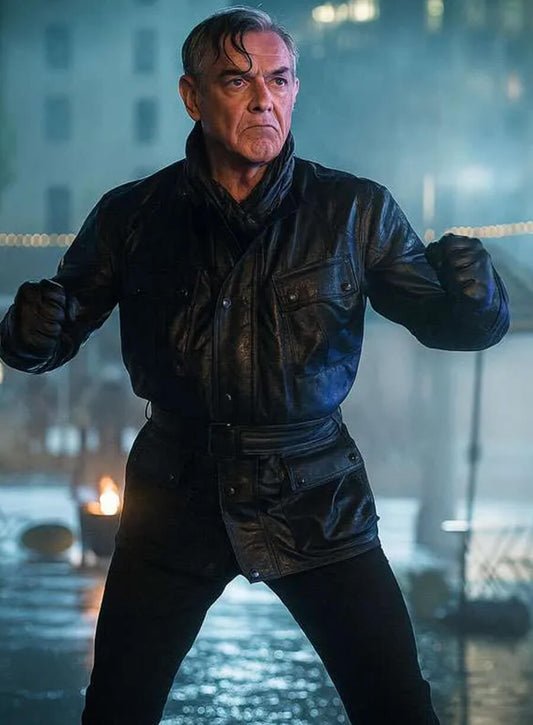 Danny Huston The Naked Gun 2025 Black Leather Jacket