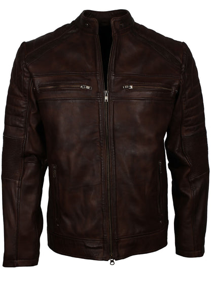 Dark Brown Cafe Racer Leather Jacket