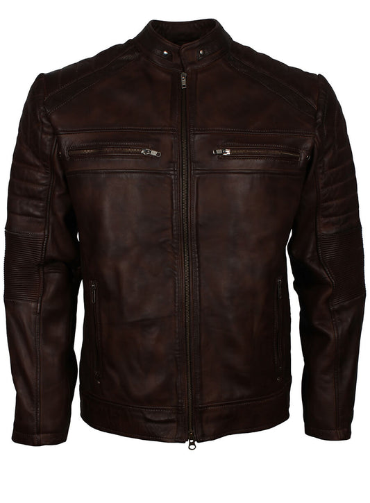 Dark Brown Cafe Racer Leather Jacket