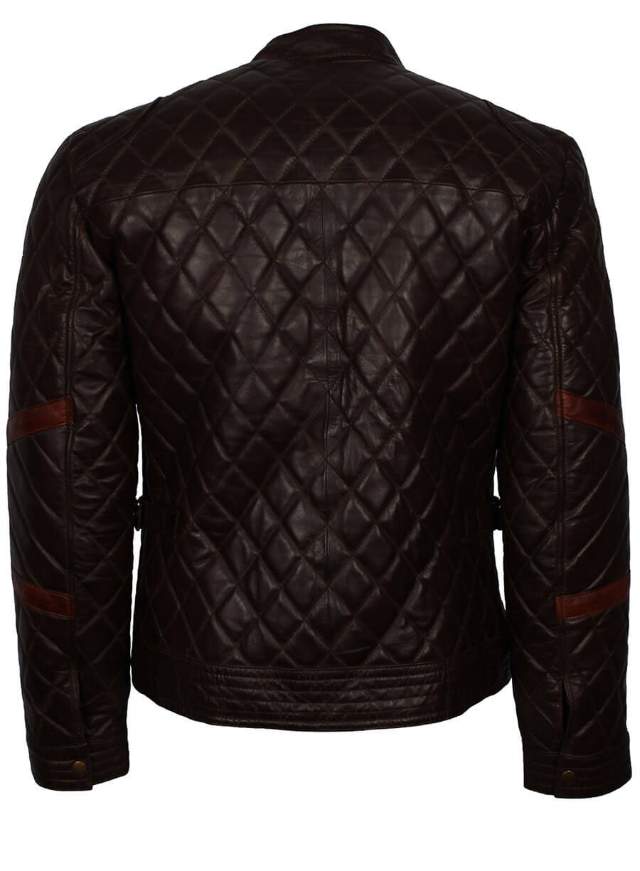 Dark Brown Quilted Men Leather Jacket