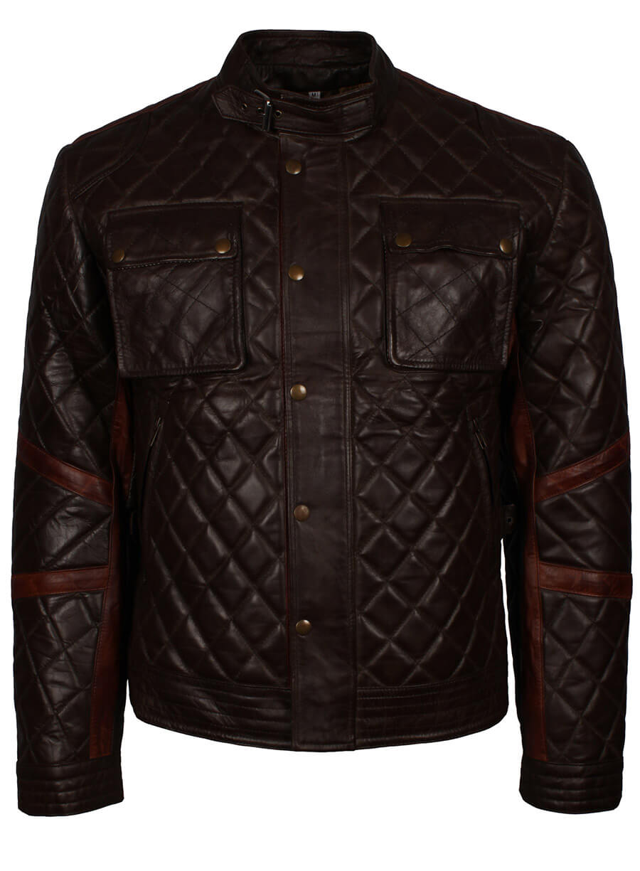 Dark Brown Quilted Men Leather Jacket