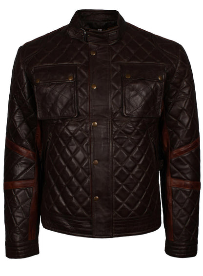 Dark Brown Quilted Men Leather Jacket