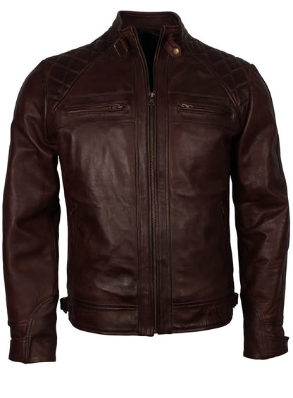 Dark Brown Quilted Vintage Leather Jacket
