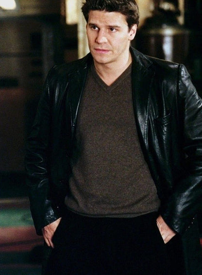 David Boreanaz Angel Black Leather Trench Coat