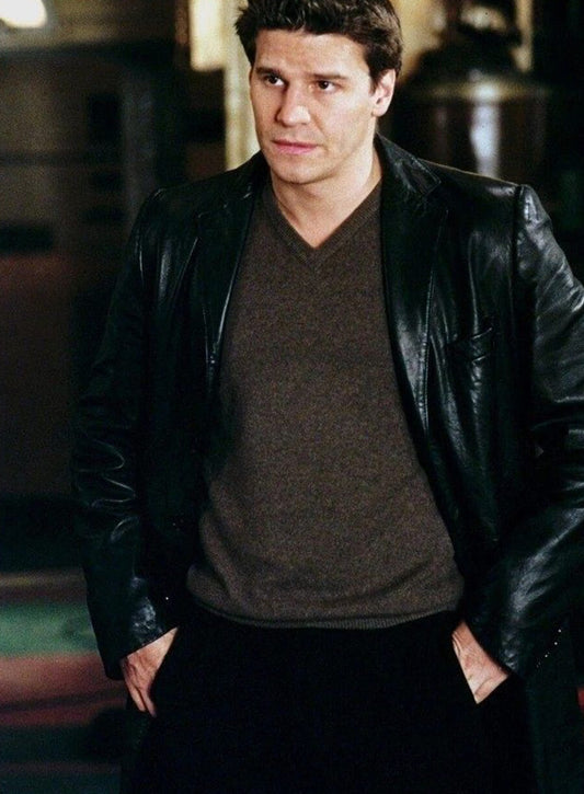 David Boreanaz Angel Black Leather Trench Coat