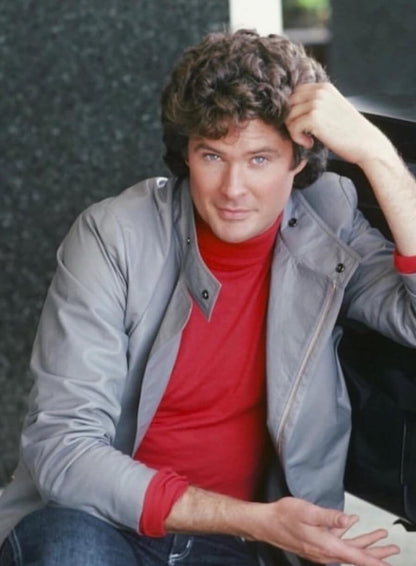 David Hasselhoff Knight Rider Grey Leather Jacket