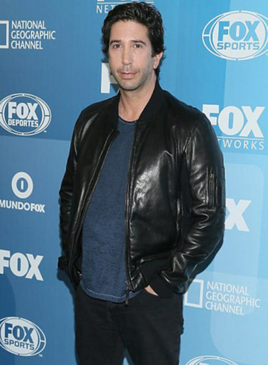 David Schwimmer Black Bomber Leather Jacket