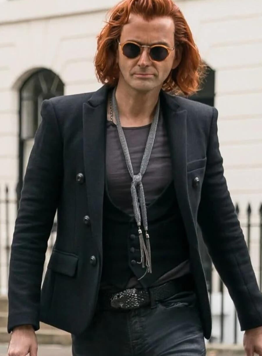David Tennant Good Omens Crowley Black Wool Blazer