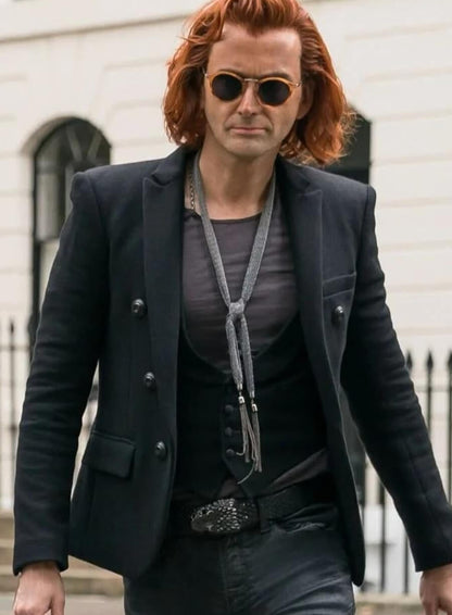 David Tennant Good Omens Crowley Black Wool Blazer