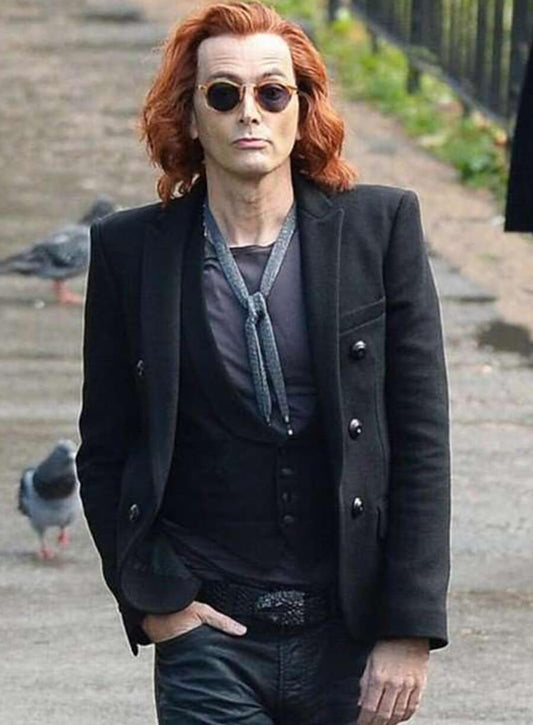 David Tennant Good Omens Crowley Black Wool Blazer