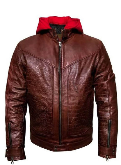 DC Comic Red Hood Jason Todd Brown Leather Jacket