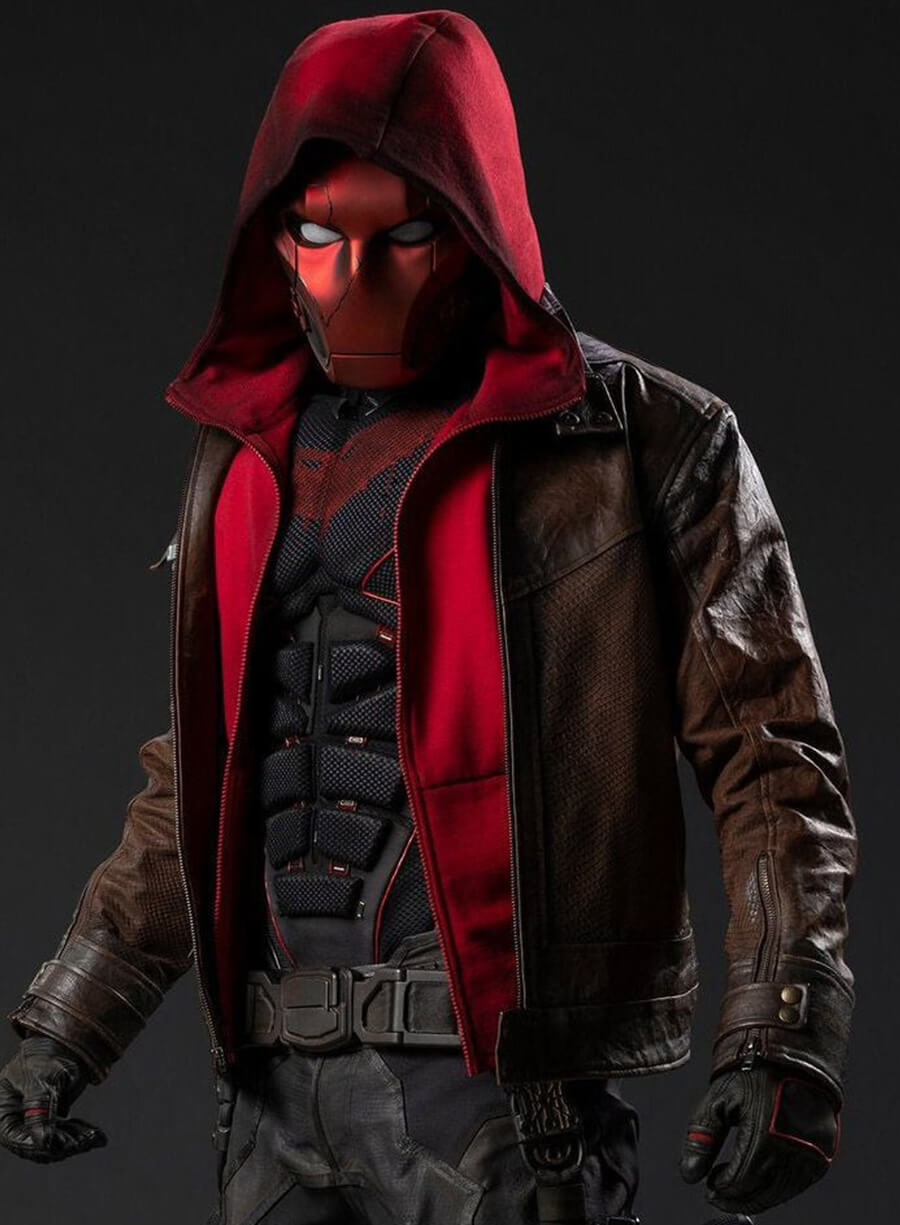 DC Comic Red Hood Jason Todd Brown Leather Jacket