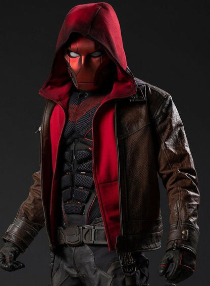 DC Comic Red Hood Jason Todd Brown Leather Jacket