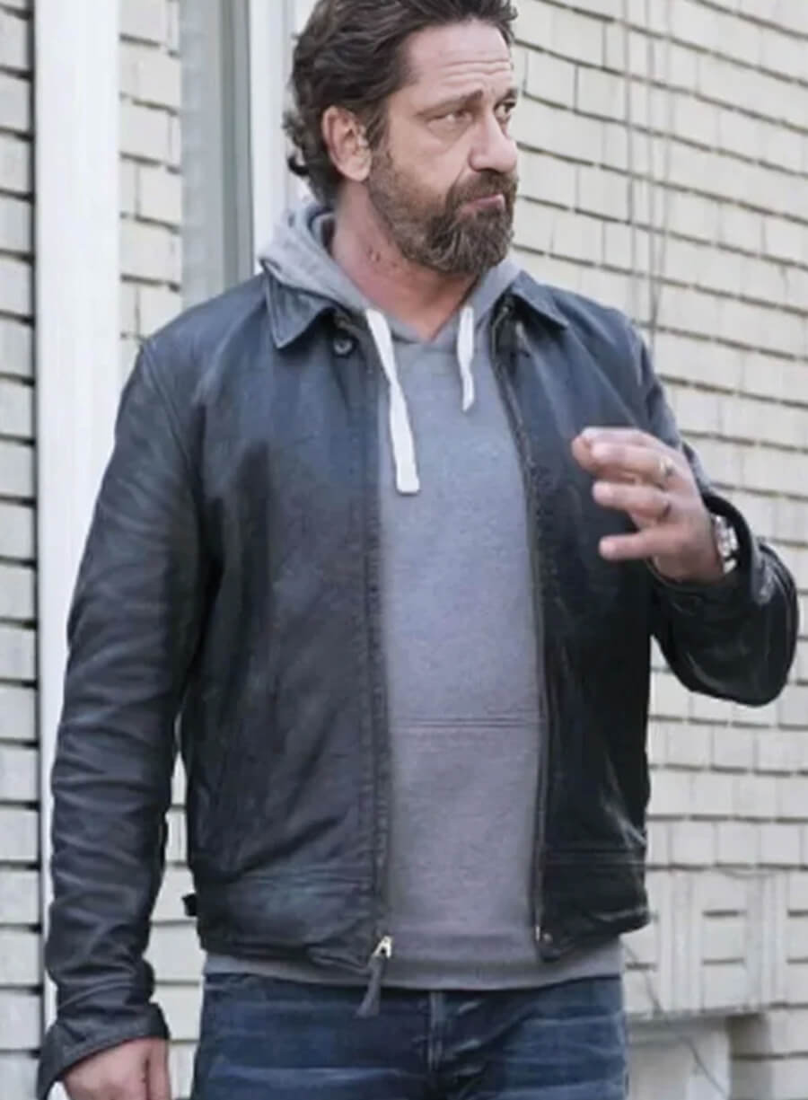 Den of Thieves 2 Gerard Butler Black Leather Jacket