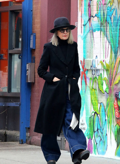 Diane Keaton Black Wool Coat