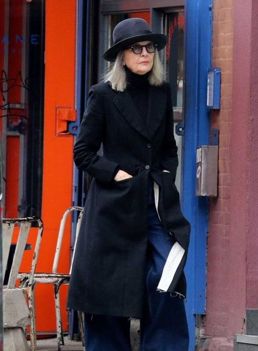 Diane Keaton Black Wool Coat