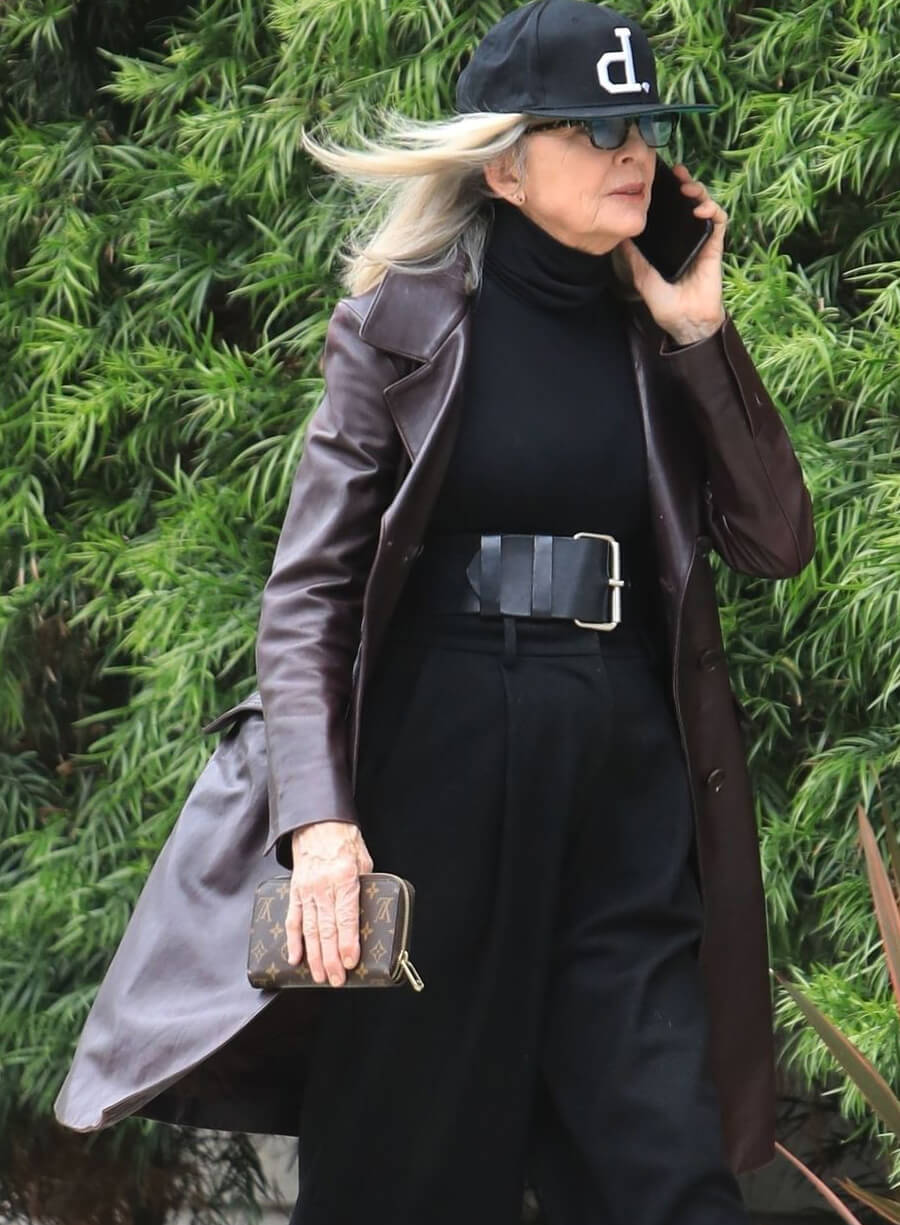 Diane Keaton Brown Leather Coat