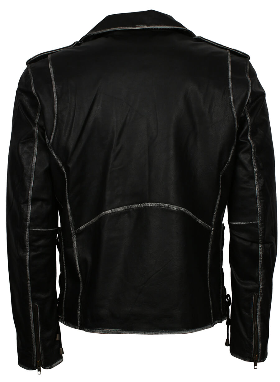 Distressed Belted Biker Real Leather Jacket