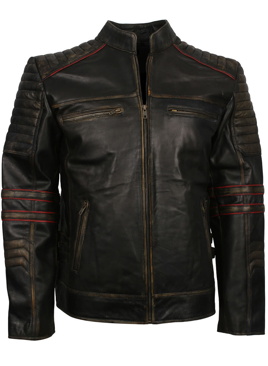 Distressed quilted Retro Biker Jacket