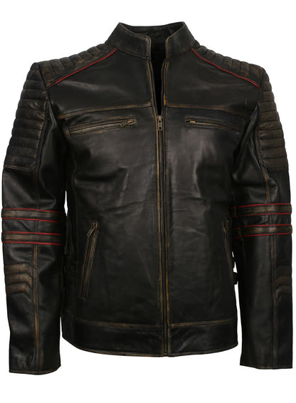 Distressed quilted Retro Biker Jacket