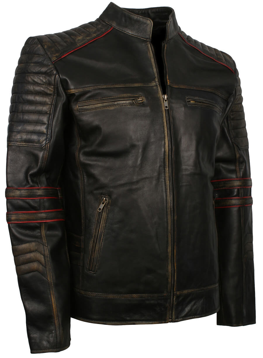 Distressed quilted Retro Biker Jacket