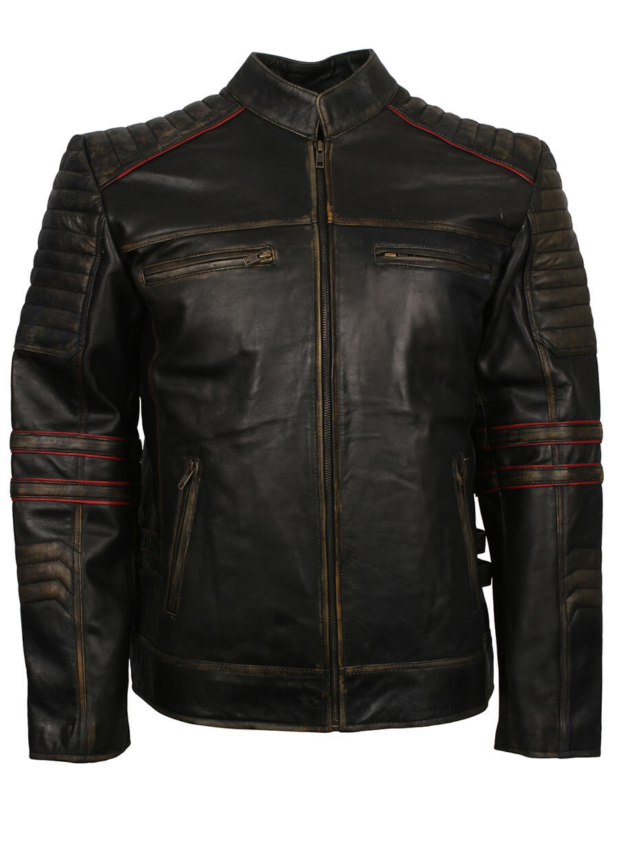 Distressed quilted Retro Biker Jacket