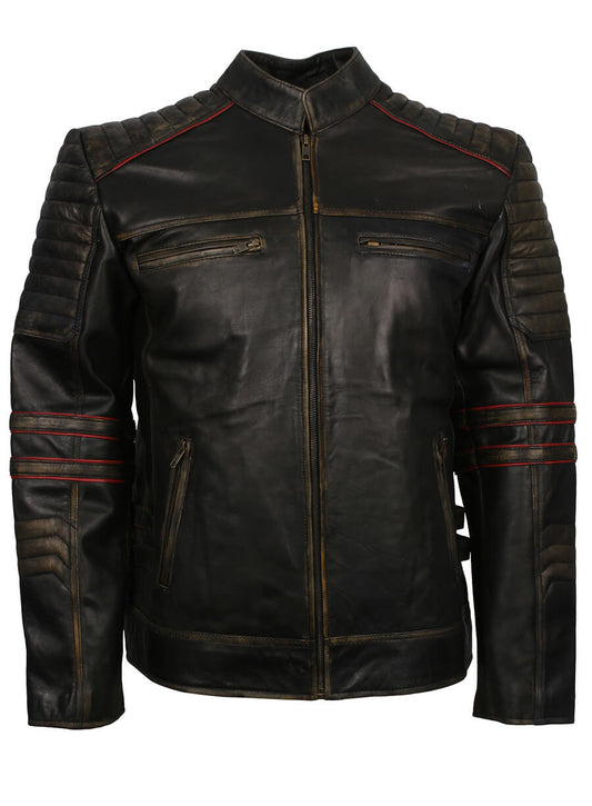 Distressed quilted Retro Biker Jacket