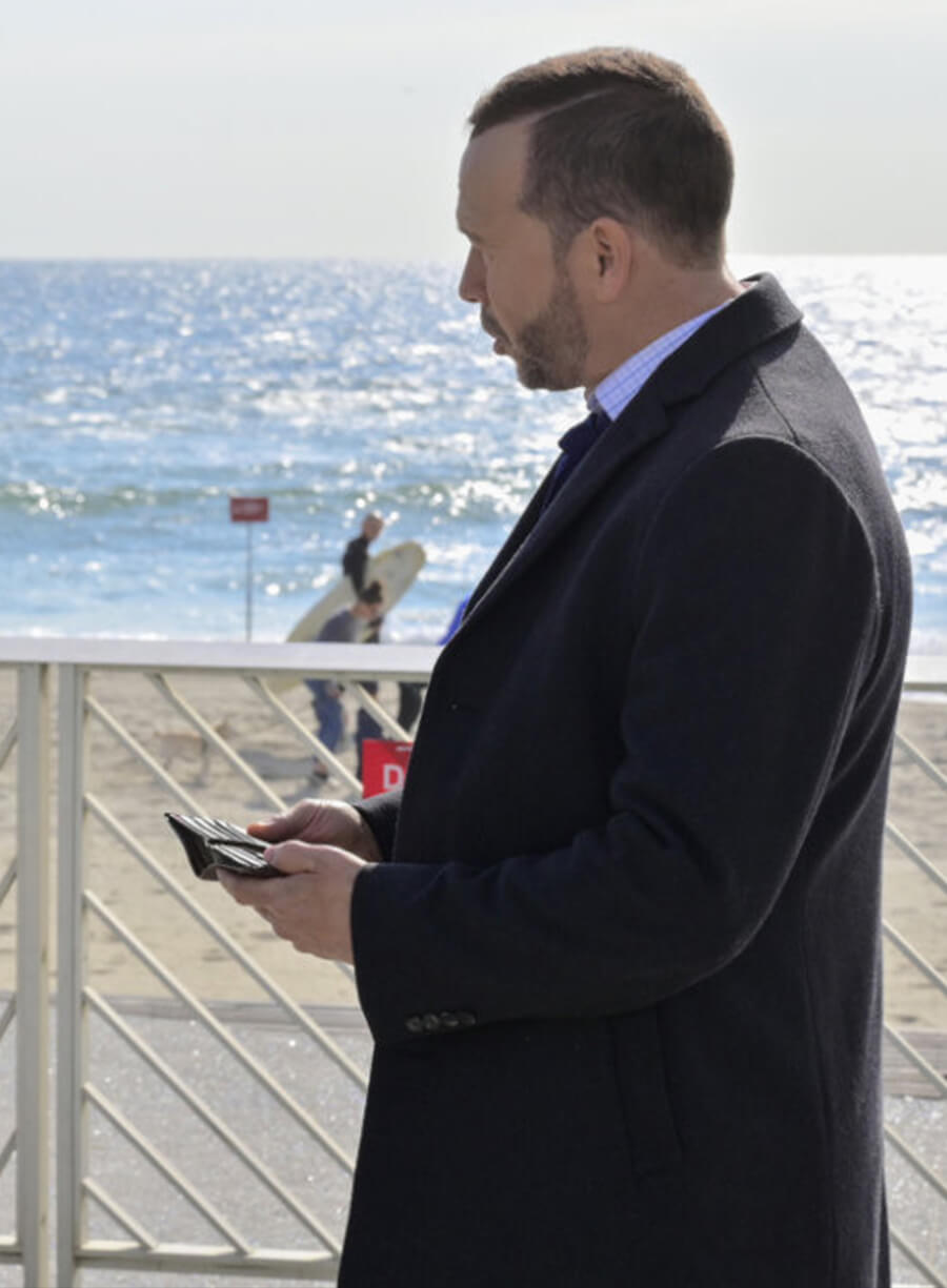 Donnie Wahlberg Blue Bloods S12 Black Wool Coat