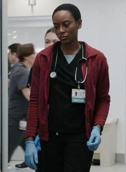 Dr Heather Collins The Pitt Season 01 Red Fleece Jacket