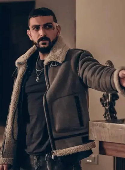 Dracu Negrescu Subteran Grey Leather Shearling Jacket