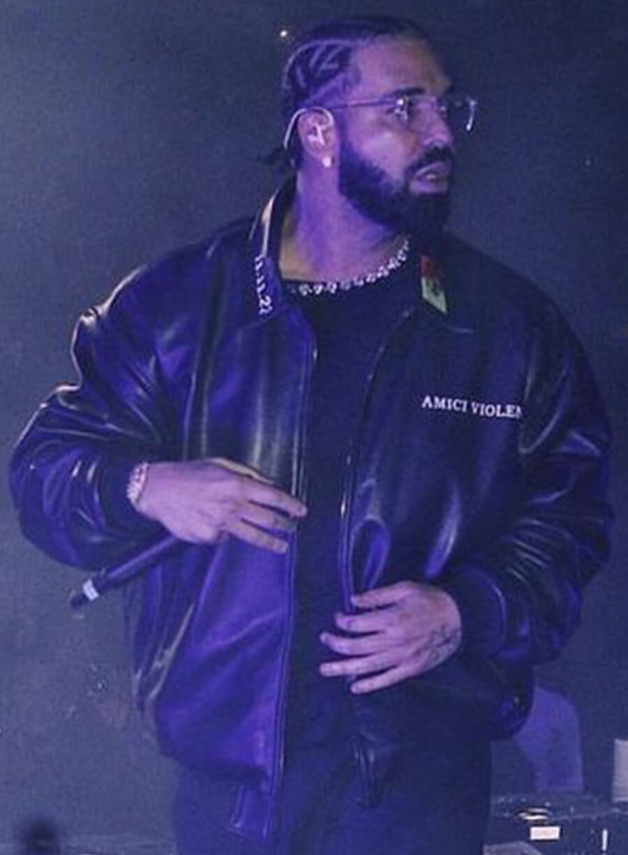 Drake Amici Violente Black Leather Trucker Jacket
