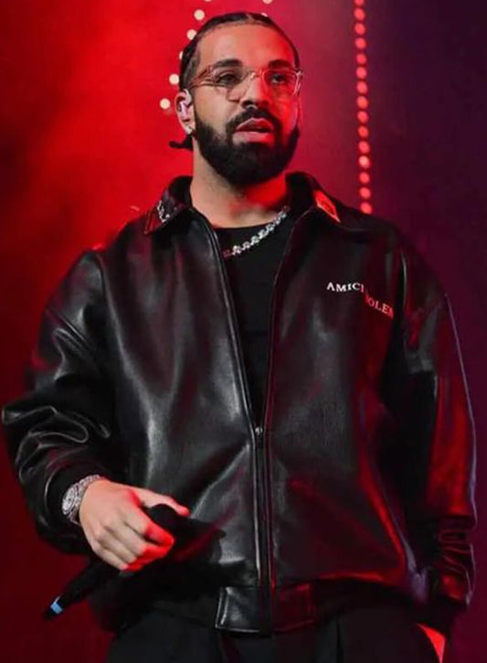 Drake Amici Violente Black Leather Trucker Jacket
