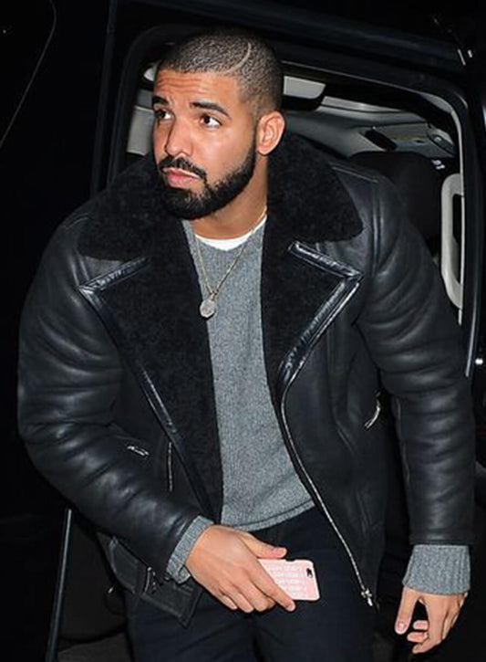 Drake Black Shearling Leather Jacket