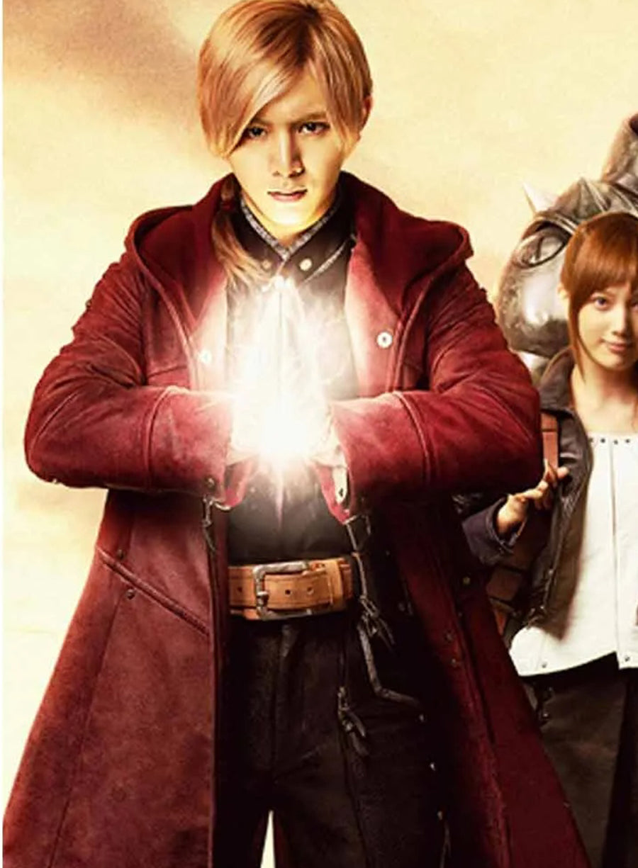 Edward Red Metal Alchemist Leather Costume Coat