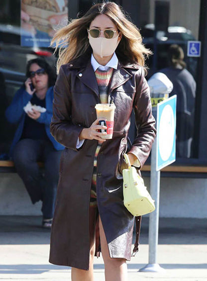 Eiza Gonzalez Burgundy Leather Trench Coat